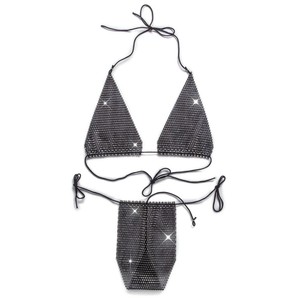 Nouveau modèle de tenue féminine de style européen avec paillettes scintillantes - maillot de bain fendu sans bretelles pour la plage avec un design sexy - Product Image 2