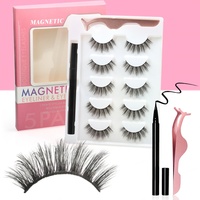 Ensemble de cils magnétiques et d'eye-liner, 5 paires, cheveux synthétiques, faits à la main, bande en coton noir, épaisseur 0,07 mm