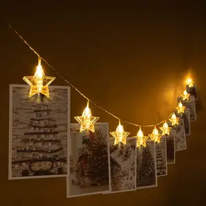 花环卡照片夹子串灯1.5M 10LEDS发光二极管仙女灯圣诞卧室DIY衣夹造型电池圣诞灯