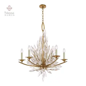 Good Decoration Latest Modern Design LED K9 Crystal Flower Bunch Brass Arms Restaurant Hanging Lighting