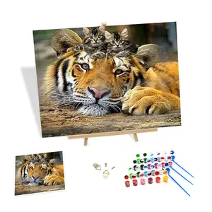 DIY Painting by Numbers Kits Animals Pattern Custom Oil Paint by Numbers with Frame