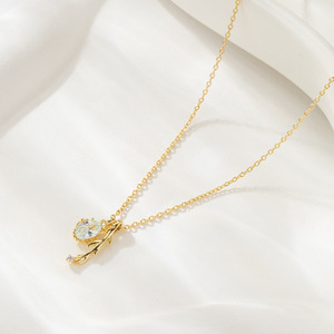 Muyu Wheat Pendant Necklace Gold Chain Oval Crystal Leaf Design Everyday Wear - Product Image 4