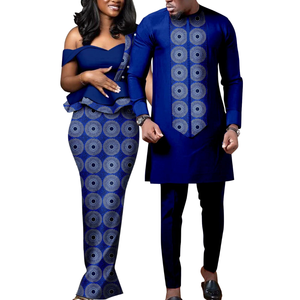 Robes africaines slim fit en coton écologique pour femmes, ensembles assortis <span class=keywords><strong>Bazin</strong></span> pour couples, tenues de soirée pour hommes, chemises et pantalons pour <span class=keywords><strong>mariage</strong></span> - Product Image 1