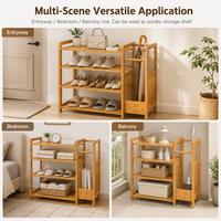 Étagère à chaussures en bambou écologique, étagère à bottes multifonctionnelle, organisateur de chaussures, étagère à chaussures pour entrée avec compartiment de rangement latéral pour la maison