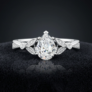 Anillo de Compromiso con Halo de Diamantes Cultivados en Laboratorio Certificados por IGI, Corte Pera, Oro de 10K, 14K, 18K, Plata 925, 935 - Product Image 1