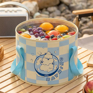 Insulated Cartoon <b>Folding</b> Water <b>Bucket</b> 20x30cm Portable Outdoor Camping Multi-purpose Basin For Washing Face And Soaking Feet - Product Image 1