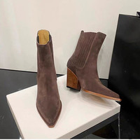 Bottes Mi-Mollet Noires pour Femme à Talons Épais et Aiguilles, Style Américain Tendance