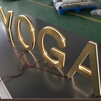 Lettres lumineuses Halo, lettres en acrylique rétroéclairées, lettres en acier inoxydable avec bordure en acier inoxydable, lettres 3D personnalisées pour enseigne murale de marque