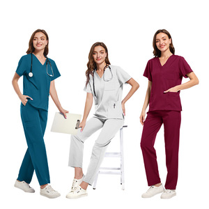 HZMNOI Moisture Wicking V Neck Short Sleeve <b>Scrub</b> Set Women Medical Uniforms Hospital Wear Pants Uniforms - Product Image 1
