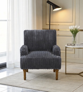 Fauteuil d'appoint moderne de luxe avec revêtement en velours côtelé large de 3,5 cm, pieds en bois massif de 9 pouces, design confortable pour salon - Product Image 2