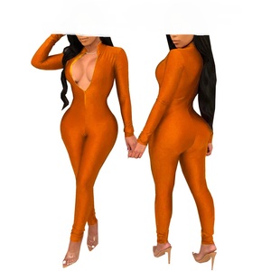 Sexy <strong>Black</strong> Zipper V Neck Jumpsuit Women Long Sleeve Legging Bodycon Rompers Women Jumpsuit Casual Sport Wear Body Slim <strong>Overalls</strong> - Product Image 2