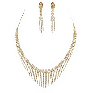 Charming Gold Plated <b>Crystal</b> Rhinestone Necklace and Earring <b>Set</b> Tassel Design Classic Wedding Jewelry for Women - Product Image 2