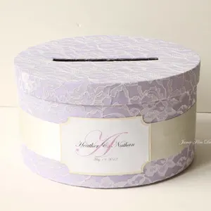 Kotak Kartu Pernikahan, D14 * H7,5 Inci Lavender Sutra Corved Kotak Bertali