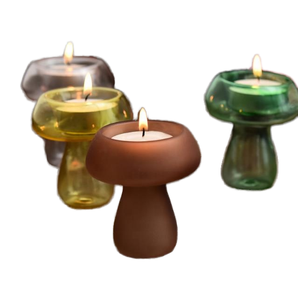 Custom Unique <b>Small</b> Mushroom Frosted Colored Tealight Glass <b>Candle</b> Stick Holder for Valentine's Day Home Decoration - Product Image 1