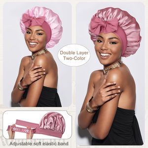 <span class=keywords><strong>Bonnet</strong></span> en satin, <span class=keywords><strong>bonnet</strong></span> en soie pour dormir, <span class=keywords><strong>bonnet</strong></span> de nuit en soie double couche avec bande élastique pour cheveux bouclés - Product Image 2