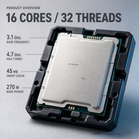 Processeur serveur W5-3435X 16C/32T 3.1GHz 51MB 270W TDP Socket LGA4677 DDR5 8 canaux pour station de travail, virtualisation, traitement de données