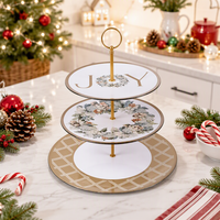 Support à gâteau à trois étages en mélamine sur le thème de Noël, plateau rond multi-tailles pour desserts de fête