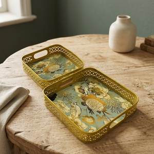 High Quality Iron Double Enamel Storage Tray Modern Design Gold-Plated Multi-Functional Color Changing Home Decor Catering Food - Product Image 4