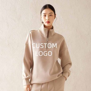 Maglione con logo personalizzato a collo alto <span class=keywords><strong>donna</strong></span> con mezza cerniera <span class=keywords><strong>oversize</strong></span> 100% in <span class=keywords><strong>pile</strong></span> morbido per <span class=keywords><strong>donna</strong></span> mezza Zip felpa felpa - Product Image 4