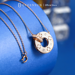 Collier trèfle à quatre feuilles entrelacé en or 18 carats avec diamant de laboratoire pour femme, chaîne claviculaire double face à anneau unique - Product Image 4