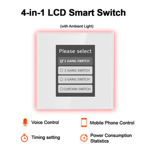 Interrupteur intelligent à écran tactile LCD LEDEAST L8-HS, prend en charge la commande vocale, interrupteur 1/2/3 rideaux, multifonction 4 en 1 avec contrôle par application - Product Image 1