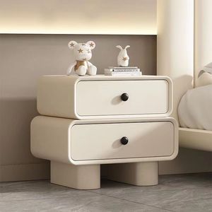 Comodino Moderno Semplice in Legno Massello con 2 Cassetti, Stile Crema di Tendenza <span class=keywords><strong>per</strong></span> Camera da Letto e Cameretta Bambini, Nessun Montaggio Richiesto - Product Image 1