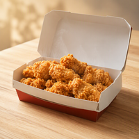 Scatole per patatine fritte e hamburger in cartone ondulato kraft, personalizzabili con stampa CMYK, riutilizzabili, resistenti all'olio, biodegradabili, riciclabili, realizzate con materiali riciclati.