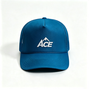 High Quality Unisex Trucker Hat 5-Panel Solid Front Panel Canvas Mesh Back <b>Cap</b> 3D <b>Mountain</b> ACE Embroidery Outdoor Sport Custom - Product Image 2