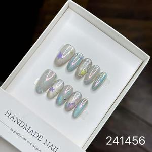 Nueva moda de mujer 3D Nail Art Kit <span class=keywords><strong>azul</strong></span> francés ataúd puntas largas Camelia almendra diseño suave <span class=keywords><strong>uñas</strong></span> artificiales estilo caliente - Product Image 2