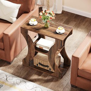Farmhouse End <b>Table</b>, 3-Tier Narrow <b>Side</b> <b>Table</b> with <b>Storage</b> Shelves, Industrial Wood - Product Image 1