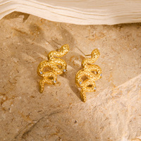 Zooying Titane Acier Serpent Boucles D'oreilles Plaqué Or Avec Des Yeux De Diamant À La Mode Oriental Dragon Bijoux Boucles D'oreilles Zircon Pierre