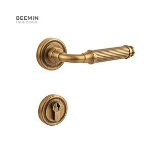 Poignée de porte moderne en bronze noir, ensemble de poignées à levier en laiton massif pour portes intérieures en bois, avec verrouillage double face - Product Image 1