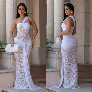 Robe moulante asymétrique sexy en dentelle à une épaule avec ceinture, idéale pour les séances <span class=keywords><strong>photo</strong></span> de voyage – Nouvelle collection tendance pour femme - Product Image 5