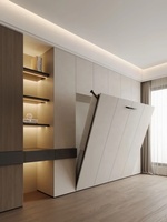 Lit armoire double intégré de style moderne Cadre en acier en bois de chêne massif Lit escamotable multifonctionnel caché avec rangement escamotable