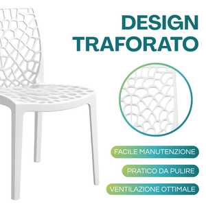 Sedie in Polipropilene Bianco con Motivo a Ragnatela, Perforate e Impilabili, per Uso Interno ed Esterno - Product Image 3