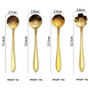 Venta caliente Premium Vintage Gold Flower Spoon-Pequeño acero inoxidable para <span class=keywords><strong>café</strong></span> y hogar (duradero) - Product Image 5