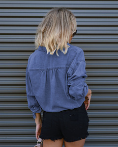Nuova moda Retro <span class=keywords><strong>camicia</strong></span> a doppia tasca da <span class=keywords><strong>donna</strong></span> ampia e comoda al giorno giacca corta in Denim Casual - Product Image 4