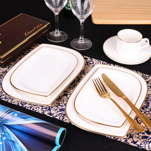 Wholesale Hotel Restaurant 16 24 Pcs White Porcelain Modern <b>Square</b> Bone China Portable Heat Resistant Dinnerware <b>Sets</b> - Product Image 3