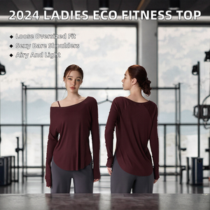 Haut décontracté et respirant pour femme, collection automne 2024, éco-responsable, léger, sexy, design épaules dénudées, coupe ample et longue, couleur unie - Product Image 2