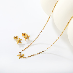 Pendentif étoile de mer, chaîne de clavicule, boucles d'oreilles et collier en acier inoxydable, ensemble de bijoux cadeau, design de vie marine à la mode - Product Image 1