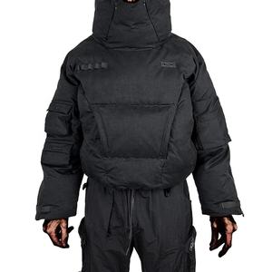 Piumino da Uomo Personalizzato Streetwear con Tasche Cargo, Nero, Leggero, Imbottito in Piuma d'<span class=keywords><strong>Oca</strong></span> per l'Inverno - Product Image 2