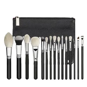 15 Pcs Sintetis Hitam Rambut Makeup Brushes Bubuk Foundation Perona Pipi Eye Shadow Kontur Membuat Sikat Set Kosmetik Pouch Case