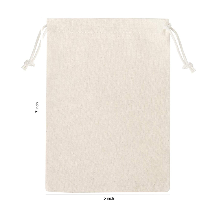 High quality small custom logo organic cotton drawstring cord bag