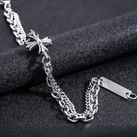 Bracelet en acier inoxydable à double couche, maillons cubains, croix, cadeau chrétien tendance, bijoux gothiques unisexes