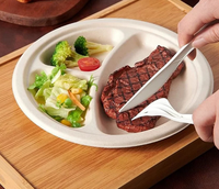 Assiettes jetables biodégradables en canne à sucre à 3 compartiments de 8,86 pouces pour le camping et les fêtes - Vaisselle biodégradable