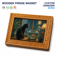 1 pièce Aimant de réfrigérateur en bois moderne et écologique Hakimi, motif chat noir chevauchant un requin, mini peinture décorative, Aventure océanique