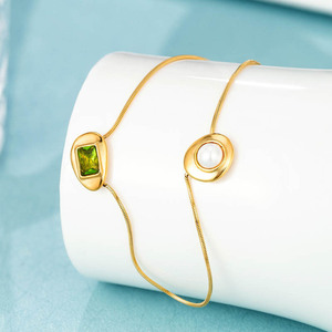 Emerald Pearl Necklace Simple Design Snake <b>Chain</b> Korean Style 14k Stainless Steel Necklace Wholesale - Product Image 5
