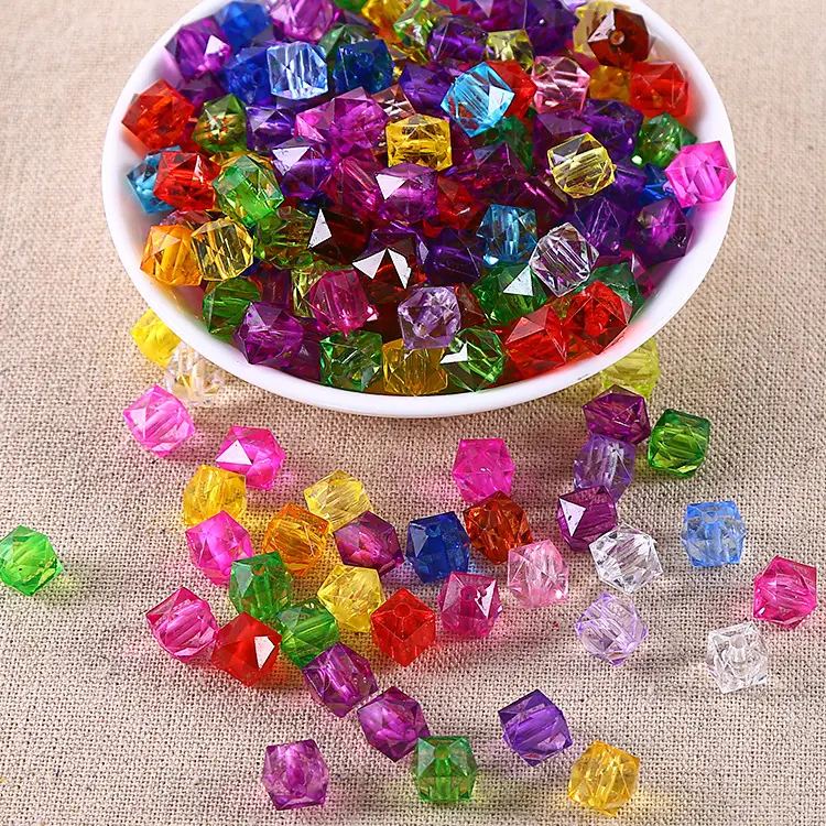 Wholesale colorful 8-14mm faceted acrylic cube beads for Handicraft accessories