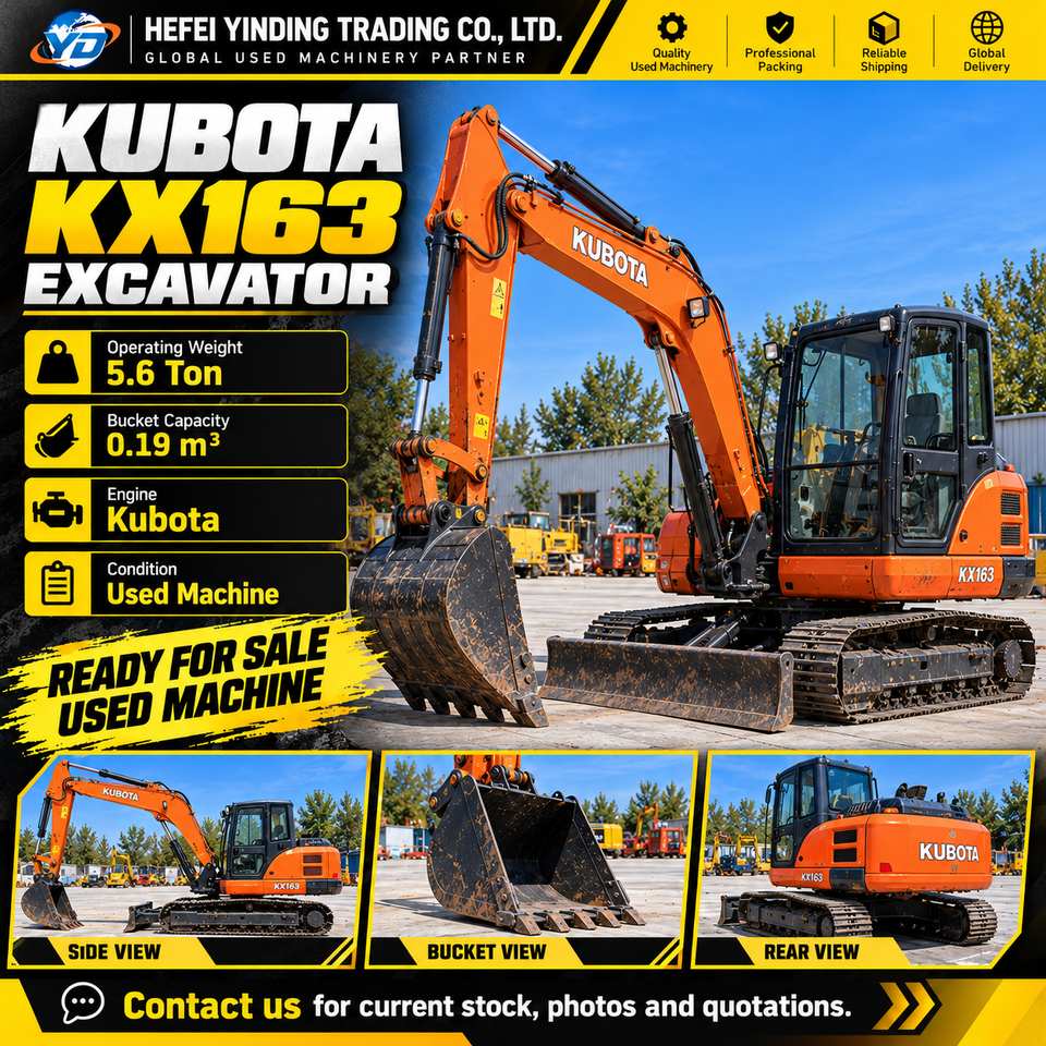 Used Kubota KX163 5.6 Ton Mini Excavator Second Hand Crawler Hydraulic ...