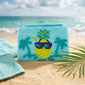 Sac de voyage cosmétique en feutre non tissé imprimé à l'écran avec motif d'ananas tropical de dessin animé, avec pochette zippée - Product Image 1